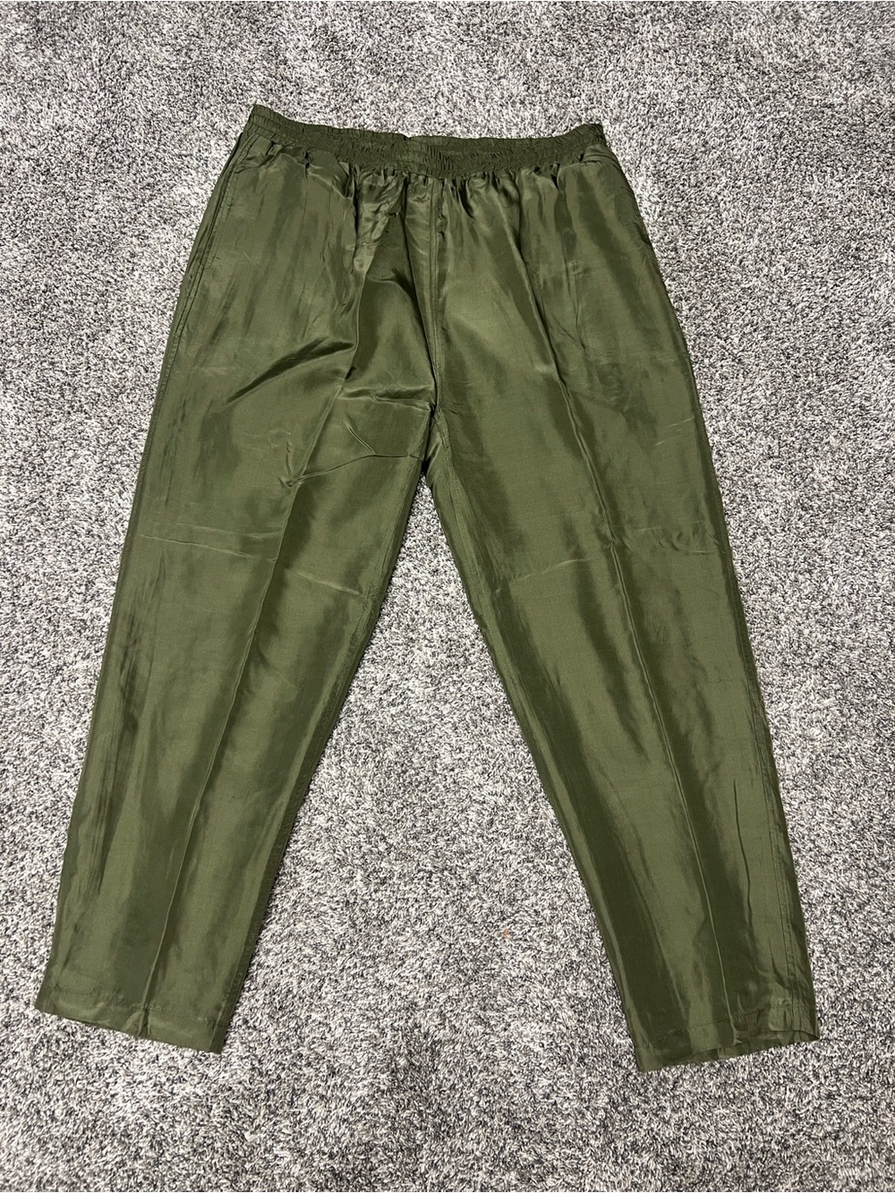 Ragina Porter 1X 100% Silk Pants Olive Green Straight Leg Elastic Waist